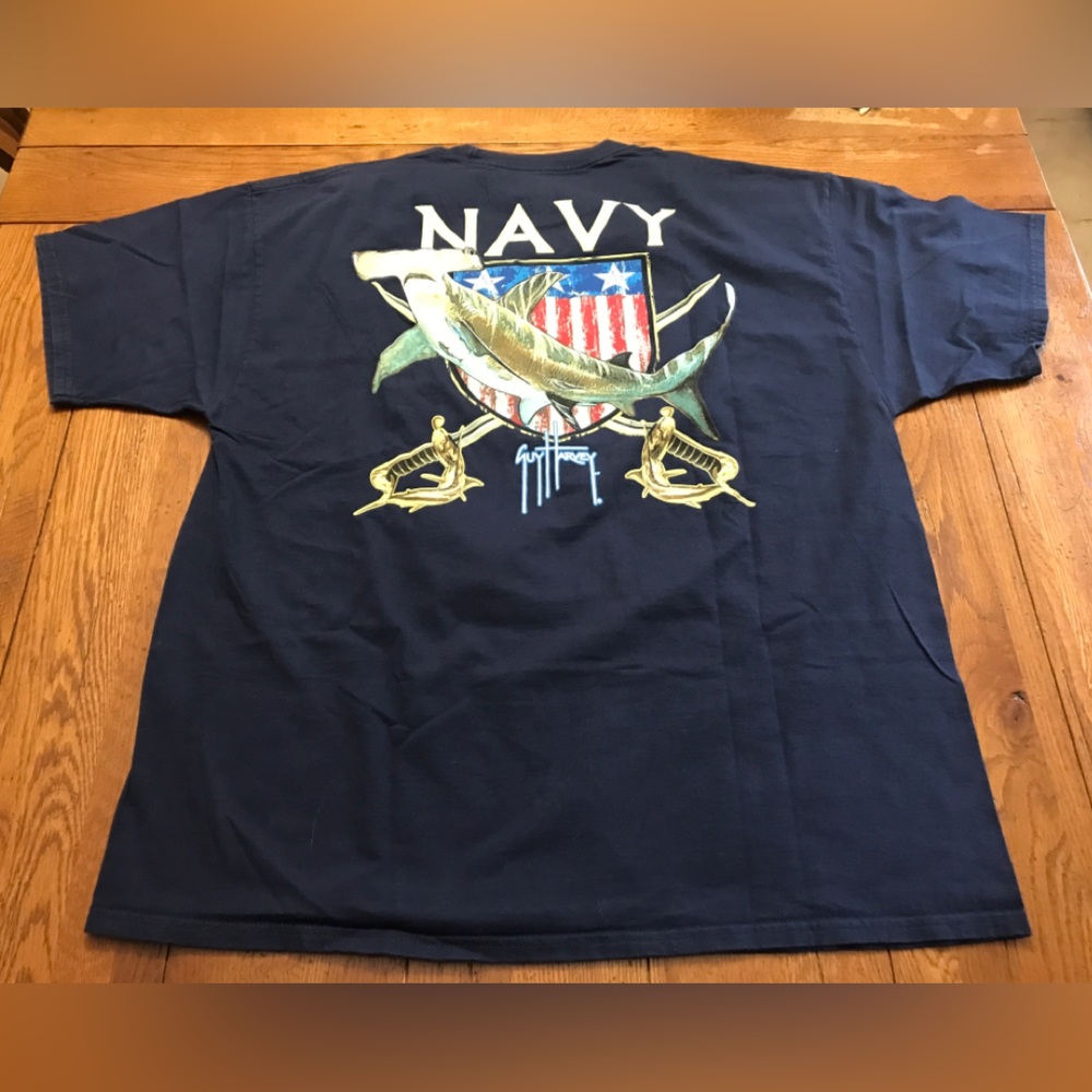 Men’s XXL Cotton Navy Blue Pocket Tee Shirt by Guy Harvey - US Navy